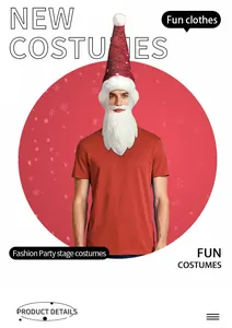 Detalle del conjunto de disfraz de Papá Noel con gorro rojo y barba blanca para fiestas