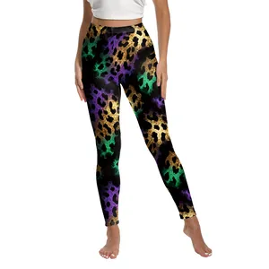 Women's leopard print yoga pants with colorful glitter sequin pattern and 3D digital print