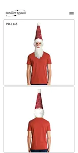 Vistas frontal y trasera de un gorro navideño rojo de lentejuelas con barba blanca larga