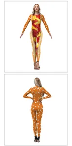 Vue avant et arrière du body imprimé hot-dog 3D avec détails de moutarde et de pain