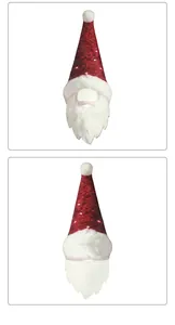 Detalle de gorro de Papá Noel con barba blanca espesa para cosplay y actuaciones festivas