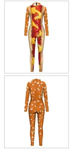 Vues avant et arrière de la combinaison 3D pour femme motif hot-dog, ketchup et moutarde