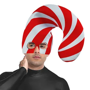 Striped red and white candy cane elf hat with mask design for Christmas cosplay costumes