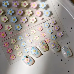 5D embossed frangipani flower nail stickers in pastel macaron colors with matte finish