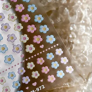3D floral nail art stickers with textured flower and heart patterns Model M-972