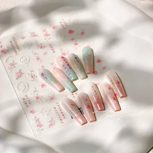 Detailed 5D embossed nail art stickers with traditional Chinese flower motifs and calligraphy