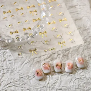 Gold Hot Stamping 3D Relief Nail Stickers Bow Strawberry Patterns DIY Nail Art Decals For Women Manicure Decoration
