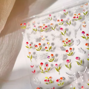 Exquisite tulip and butterfly nail art stickers with laser holographic finish