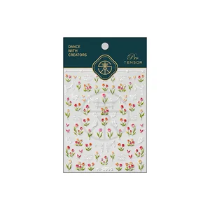 3D tulip flower and butterfly nail art stickers with lace detail, model M-1006