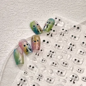 Kawaii jelly gold-stamped nail stickers with cute cartoon ghost and eye patterns