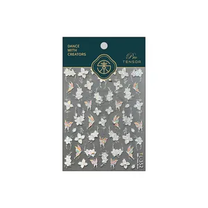 Floral and butterfly embossed 5D nail art stickers with glitter finish on model TL-352