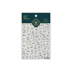 Kawaii jelly gold bronzing nail stickers with white cartoon ghost patterns model M-1001