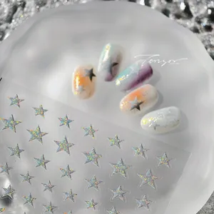 Detailed holographic star nail art stickers with laser glitter finish and 5D display