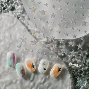 Holographic star nail art stickers M-988 set with multi-size laser effect patterns