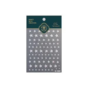Holographic silver star nail art stickers M-988 with shimmering laser finish effects