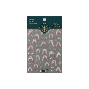 5D Dreamy Veil pink nail art stickers with lace and bow designs for French manicure