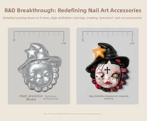 Vue détaillée comparant la base en résine brute et le fini peint des charms ongle lapin