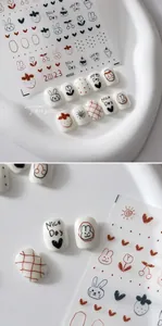 Détails des autocollants nail art KX322 avec lapins, fraises et motifs de cœurs