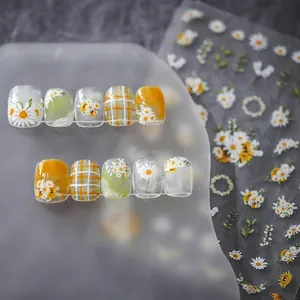 Japanese Spring Daisy Self Adhesive Nail Art Stickers Ultra Thin Flower Sunflower Grid Design For Women DIY Manicure Decor