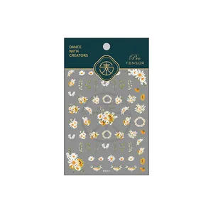 Japanese style spring daisy nail art stickers KX-317 with floral patterns and green leaves