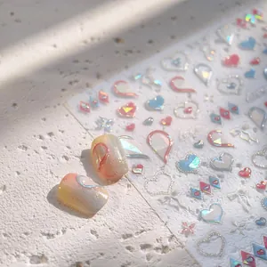 3D heart and cross star embossed nail art stickers with iridescent pearlescent finish