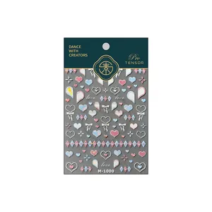 3D heart and bow nail stickers with pearl finish and relief texture for nail art
