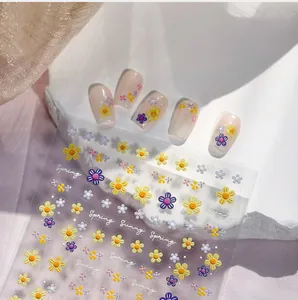 Detailansicht der 3D-Präge-Nagelaufkleber mit frühlingshaften Blumenmustern