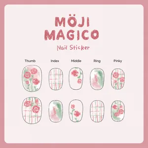 Autocollants 3D pour ongles enfants, motifs roses roses et carreaux rouges, modèle KX329