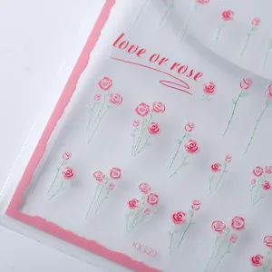 Autocollants ongles roses rouges 3D KX329 avec motifs floraux à l'aquarelle
