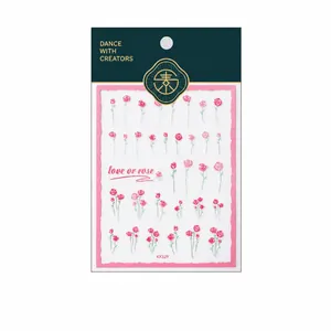 Autocollants 3D roses roses pour ongles pour enfants avec motif floral KX329