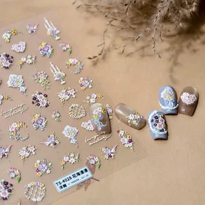 Autocollants nail art 3D en relief avec motifs de fleurs colorées délicates