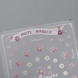 3D Self-Adhesive Nail Art Stickers Purple Flower Heart Smiley Face Pattern For Kids Women DIY Manicure Nail Decoration