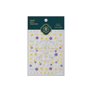Blumen-Relief-Gelnagelaufkleber M-994 mit Frühlingsblumen und Kartenverpackung