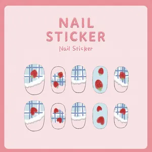 Summer strawberry pattern nail stickers KX335 with 3D embossed texture and hearts