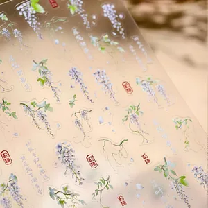 Autocollants ongles 3D muguet et glycines violettes avec motifs floraux en PET