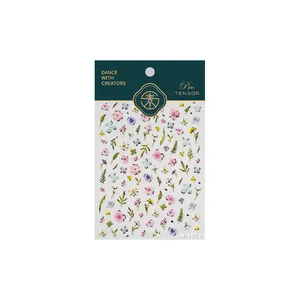 Floral embossed 3D nail art stickers with pink cherry blossoms and gold stamping model M-1072