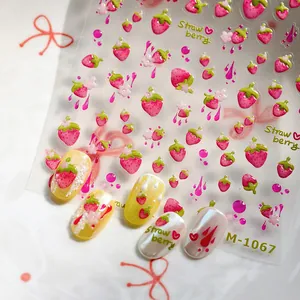 3D strawberry jelly nail stickers set with floral patterns and M-1067 model code
