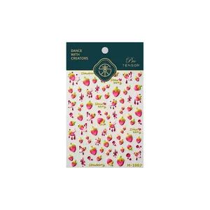 3D strawberry nail art stickers set with pink hearts and cute fruit designs for kids