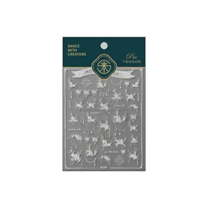 Autocollants nail art 3D blancs fleurs et papillons style français chic modèle KX395