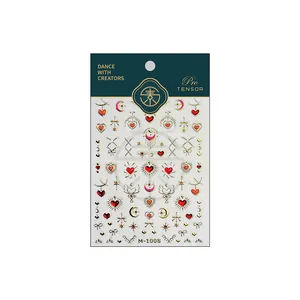 3D embossed children's nail stickers M-1008 with gold foil hearts, stars and moons