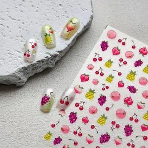 3D colorful fruit nail art stickers with cherry and pineapple designs for DIY manicure