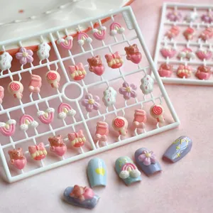 Bijoux d'Ongles en Résine 3D Mignons Dessin Animé TX051 Macaron Ours Arc-en-ciel Fleur Sucette Nœud pour Décoration Manucure DIY