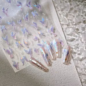 Autocollants Nail Art Papillon Laser Holographique Queue de Poisson Nœud Décalcomanies Auto-adhésives pour Décoration DIY Femmes Enfants