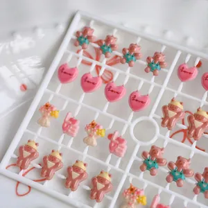 Cute resin bear and heart 3D nail art charms kit with various colorful DIY ornaments