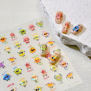 Holographic Laser Cartoon Fruit Nail Art Stickers Personified Fruit Patterns Glass Fragment Effect 3D Look DIY Manicure Decals For Children General Use