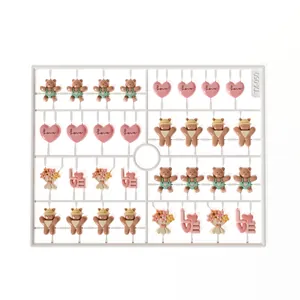 TX-050 resin nail art charms featuring cute bears and love hearts on a white frame