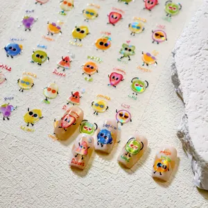 Cartoon fruit nail stickers with strawberry and orange designs for colorful DIY nail art decor
