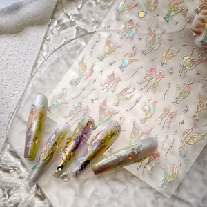Autocollants 3D pour ongles papillon holographique avec rubans aurora et étoiles manucure