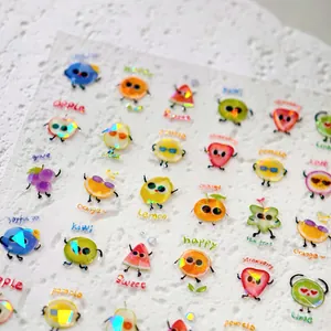 Holographic cartoon fruit nail stickers with colorful laser finish and cute expressions