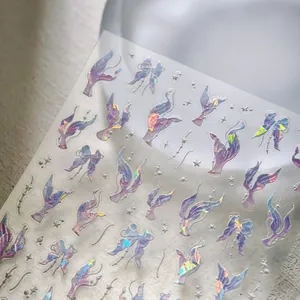 Autocollants 3D holographiques pour ongles avec papillons et rubans irisés